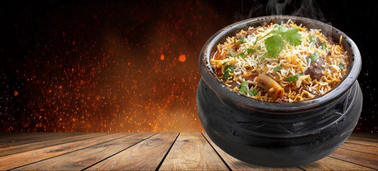 Mutton biryani served in a clay pot